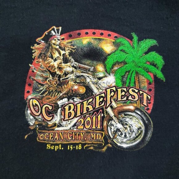 Ocean City Bikefest T-Shirt Pirate Skeleton Biker Palm Tree 2011 Maryland Large - Picture 9 of 9